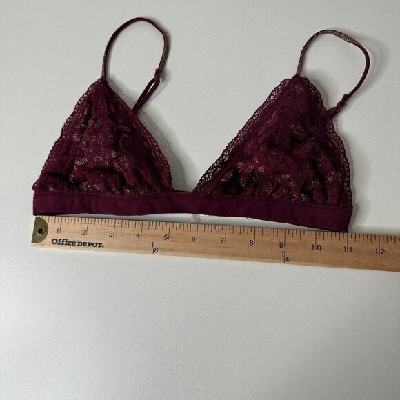 Burgundy With Gold Shimmer Lace Bralette Adjustable Spaghetti Straps M - Picture 5 of 10